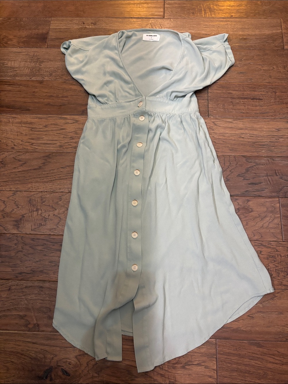 The Normal Brand Sage Green Button-Front Midi Dress